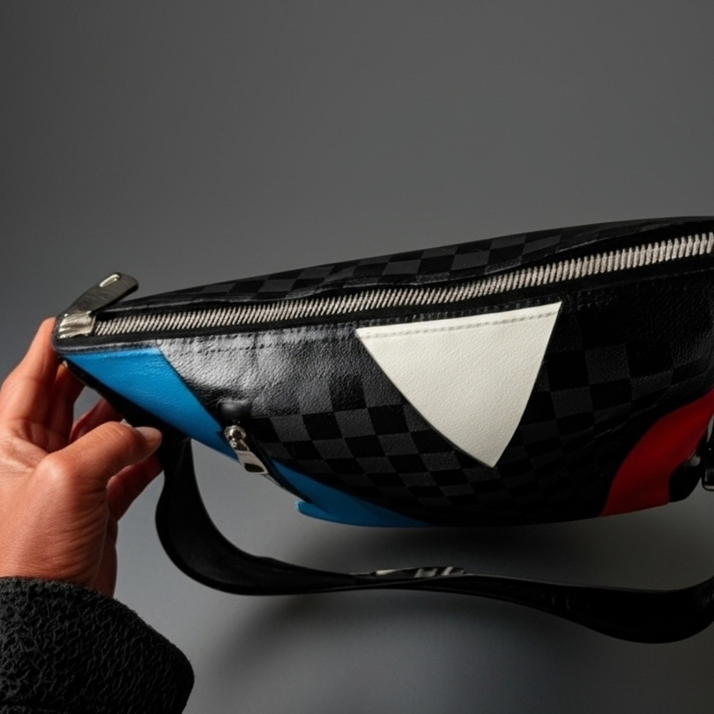 Authentic Louis Vuitton Black and Blue Checkered Messenger Bag